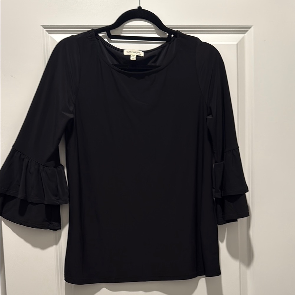 Black Ruffle Sleeve Top